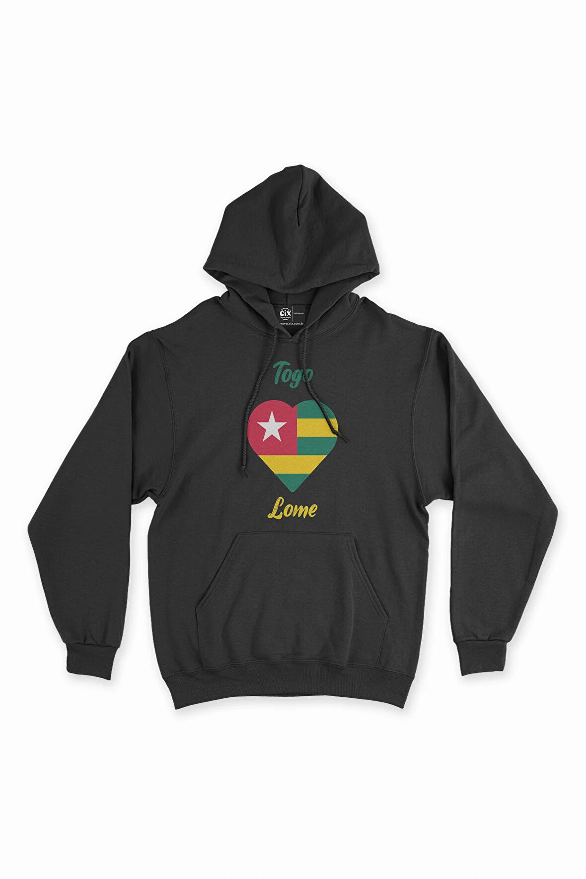 Lome Togo Bayraklı Kalpli Siyah Sweatshirt Hoodie