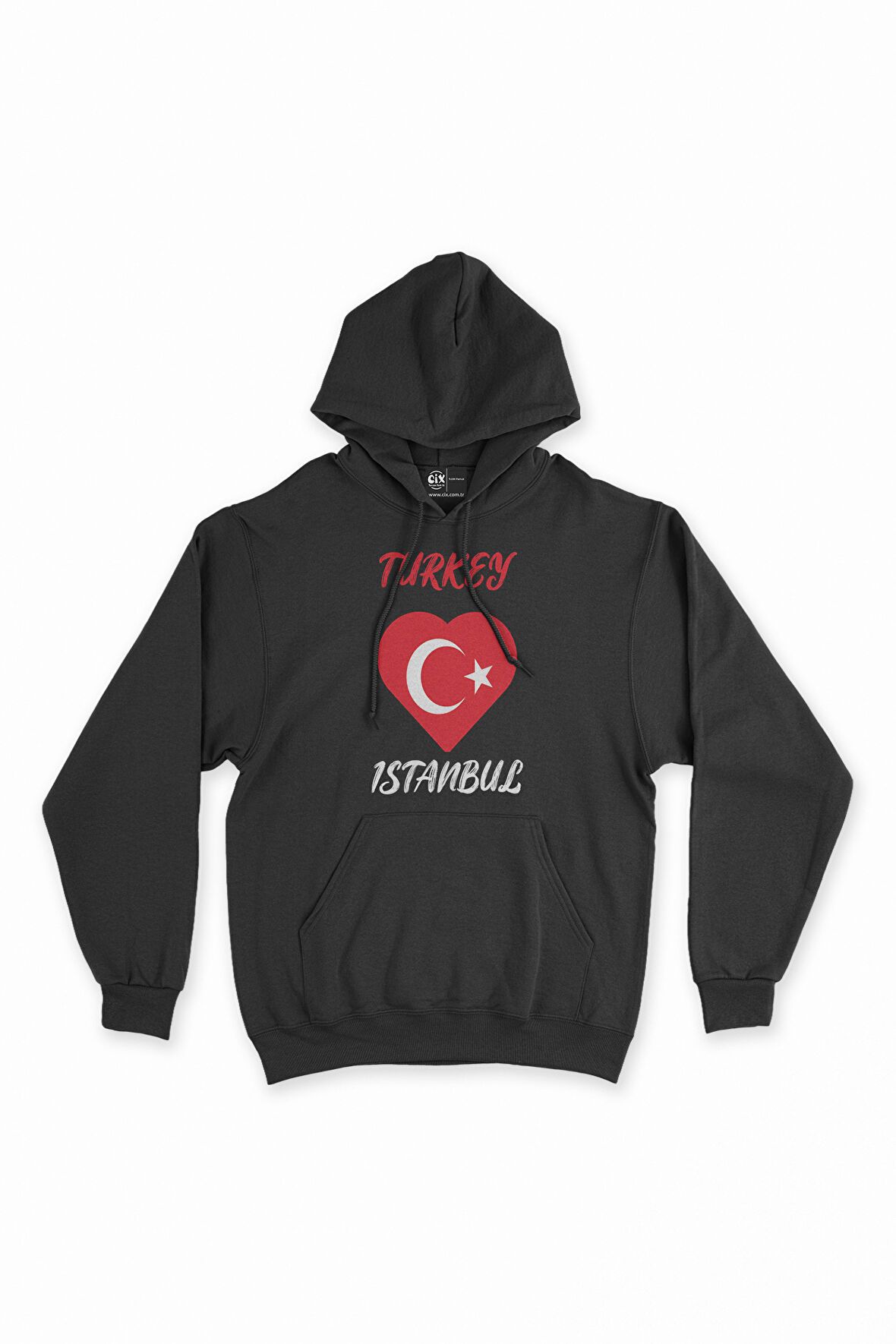 İstanbul Türkiye Bayraklı Kalpli Siyah Sweatshirt Hoodie