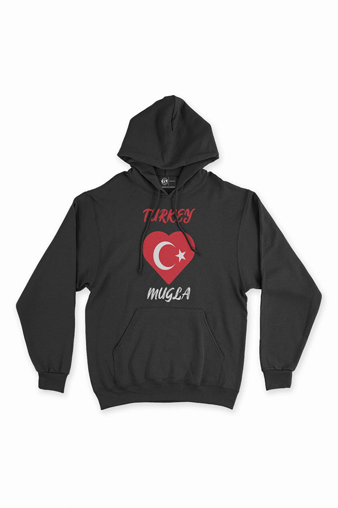 Muğla Türkiye Bayraklı Kalpli Siyah Sweatshirt Hoodie