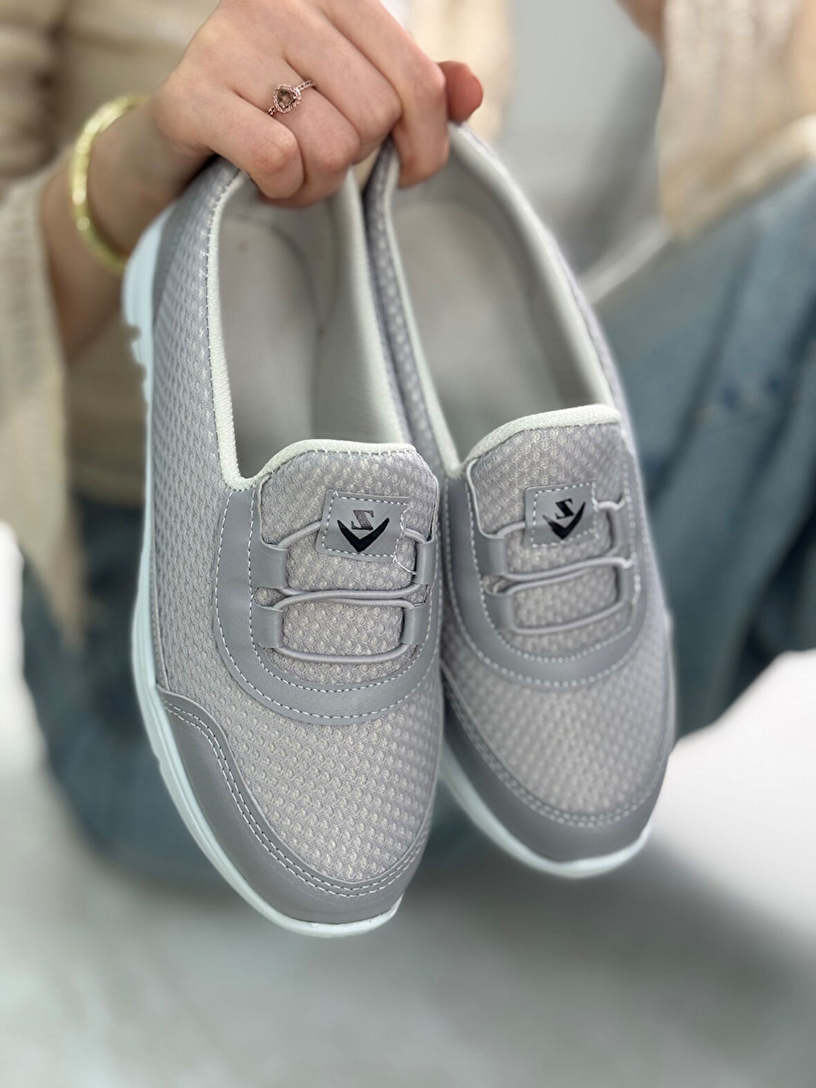 Günlük Kadın Spor Ayakkabı Lastik Bağcık Fileli Hava Alabilen Rahat  Kaymaz Taban Sneaker 3005