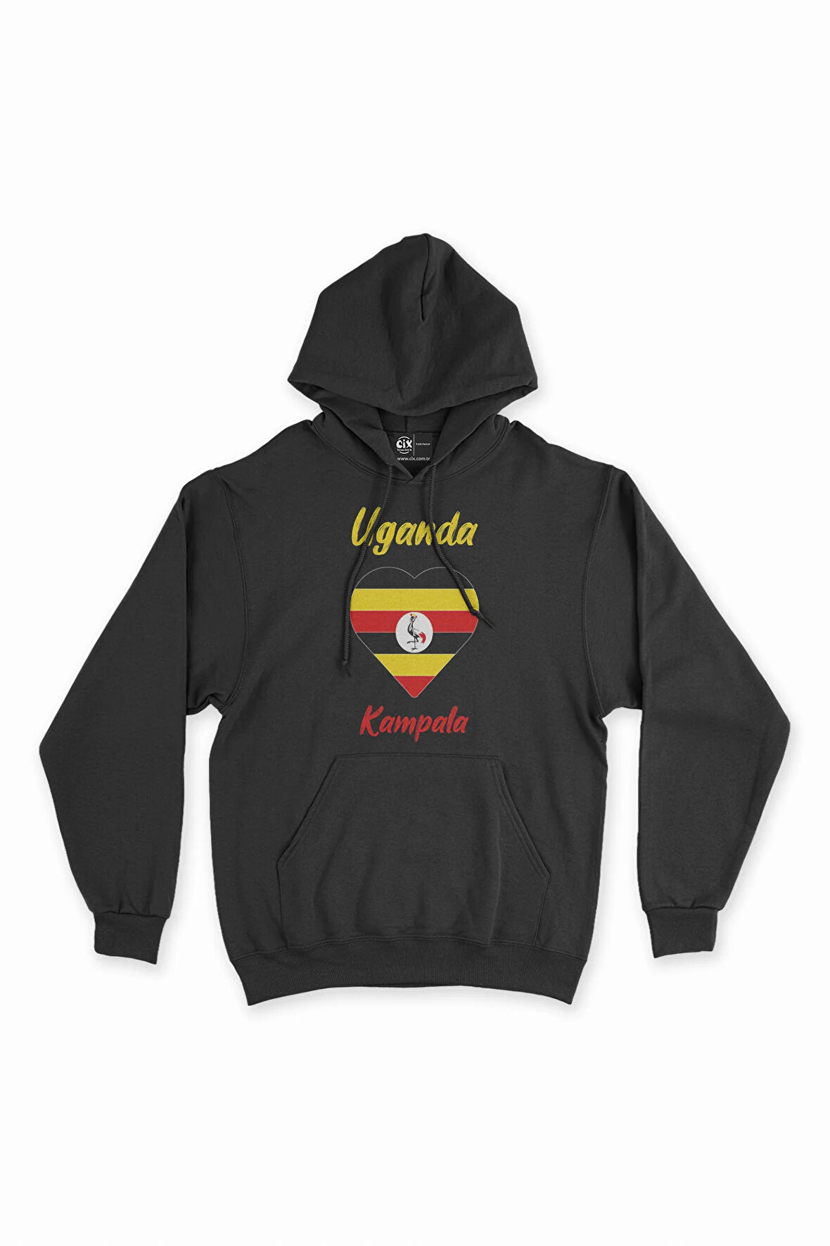 Kampala Uganda Bayraklı Kalpli Siyah Sweatshirt Hoodie