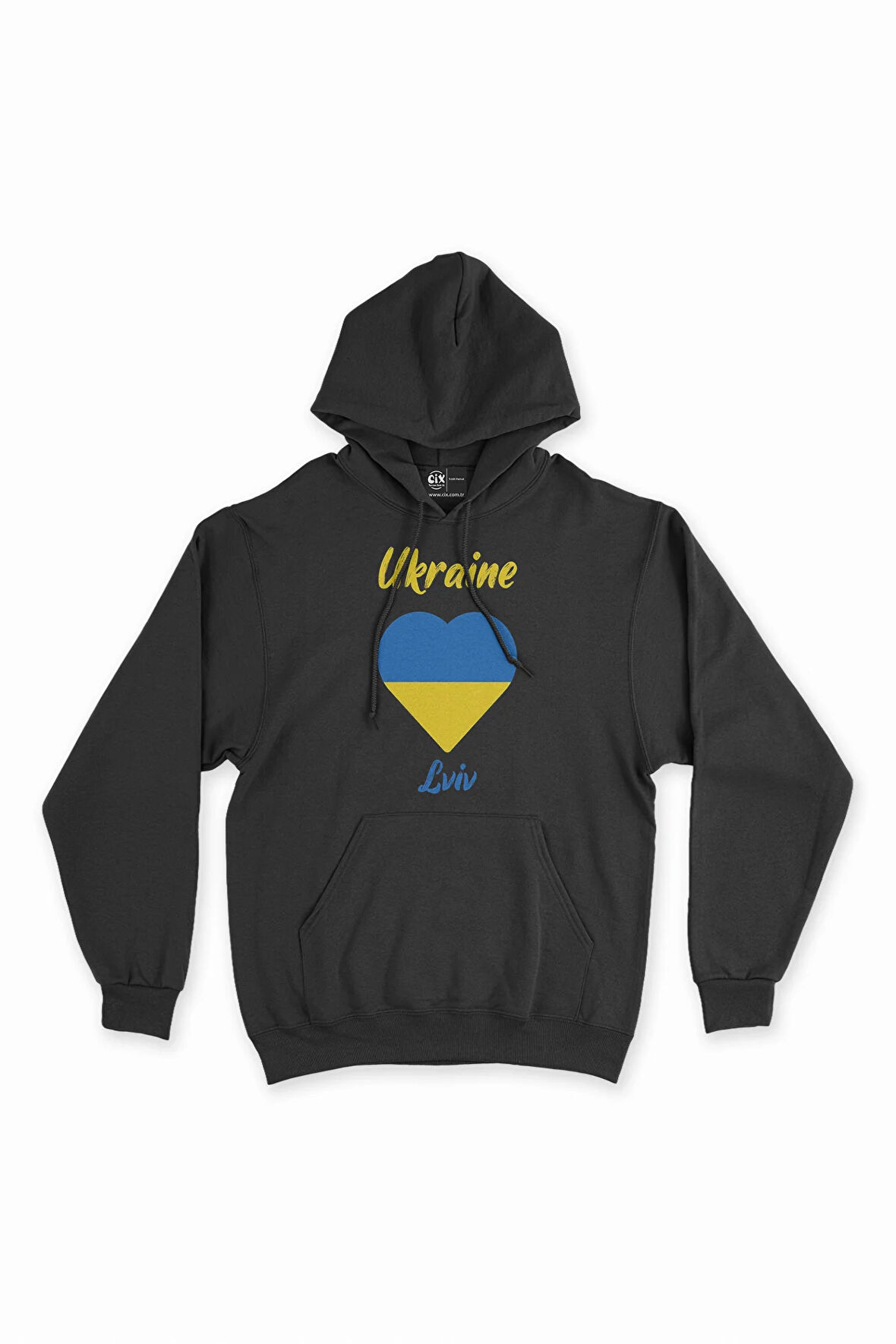 Lviv Ukrayna Bayraklı Kalpli Siyah Sweatshirt Hoodie