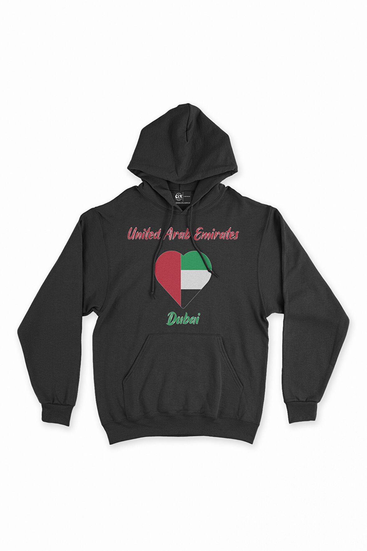 Dubai Bayraklı Kalpli Siyah Sweatshirt Hoodie