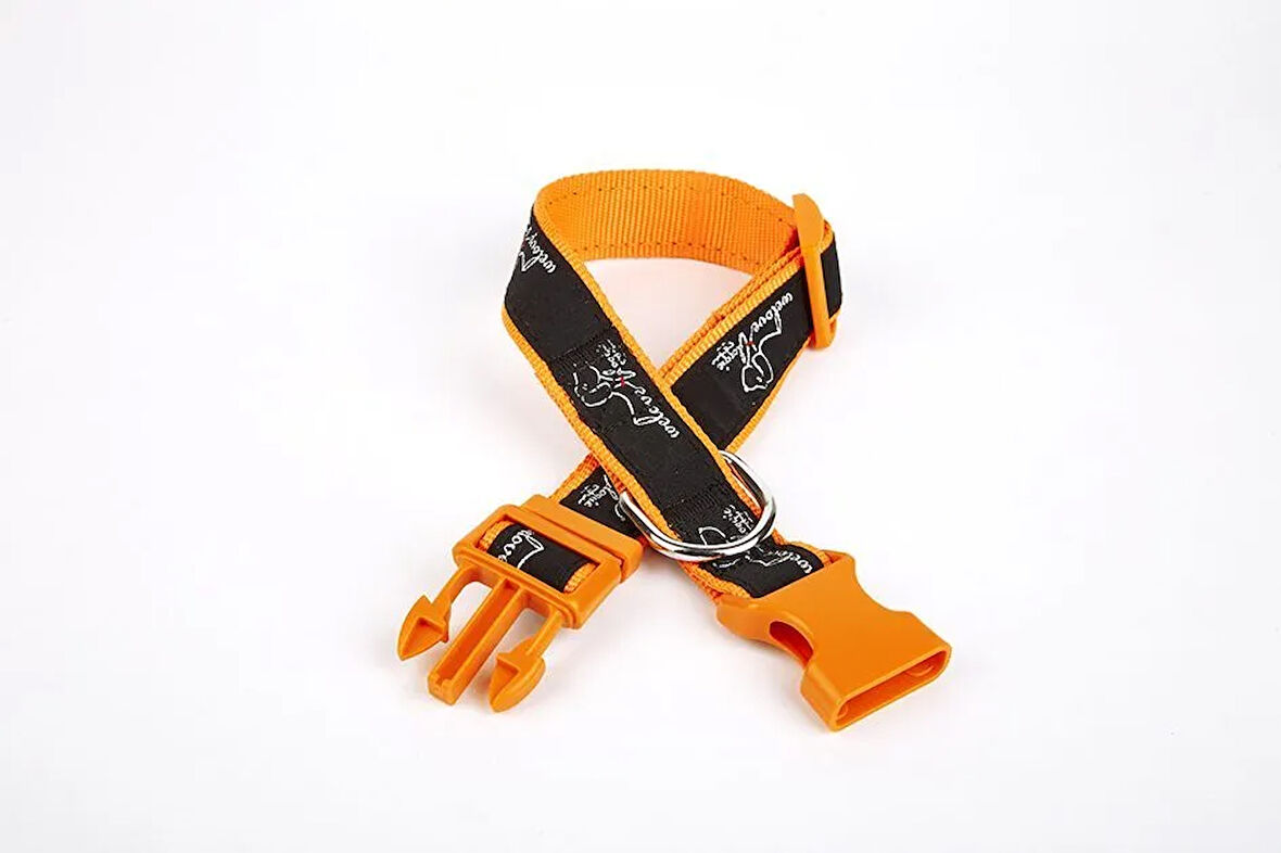 Köpek Desenli Dokuma Köpek Boyun Tasması 3 cm x 36-60 cm Turuncu