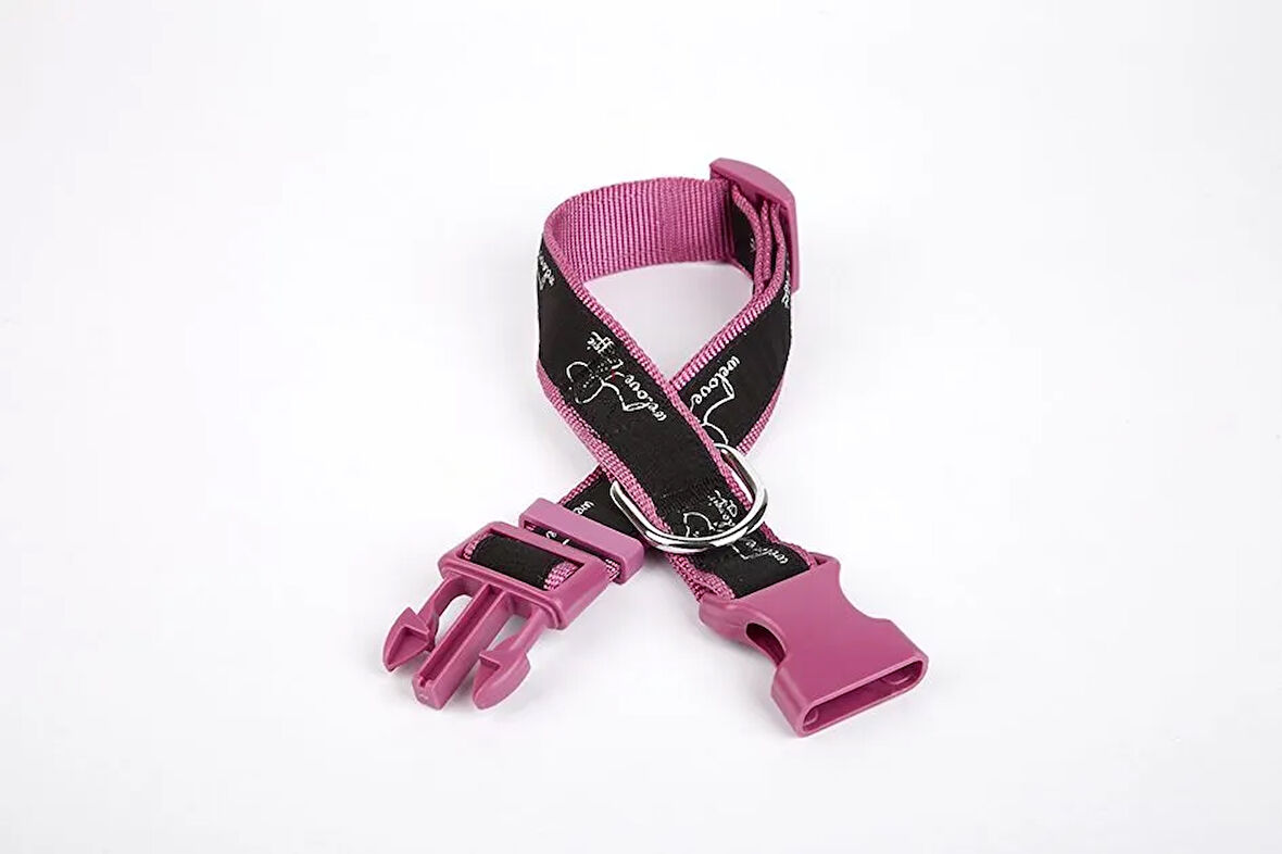 Köpek Desenli Dokuma Köpek Boyun Tasması 3 cm x 36-60 cm Mor
