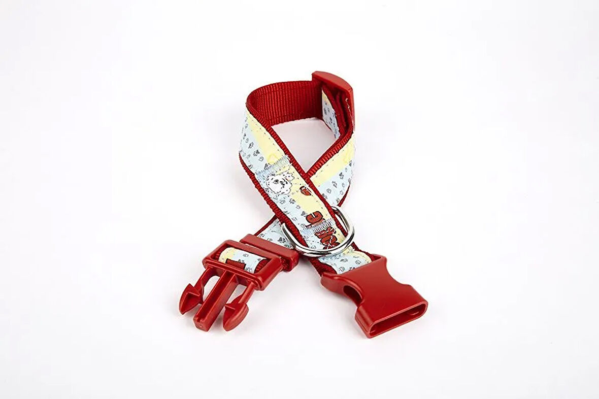 Pati Desenli Dokuma Köpek Boyun Tasması 3 cm x 36-60 cm Kırmızı