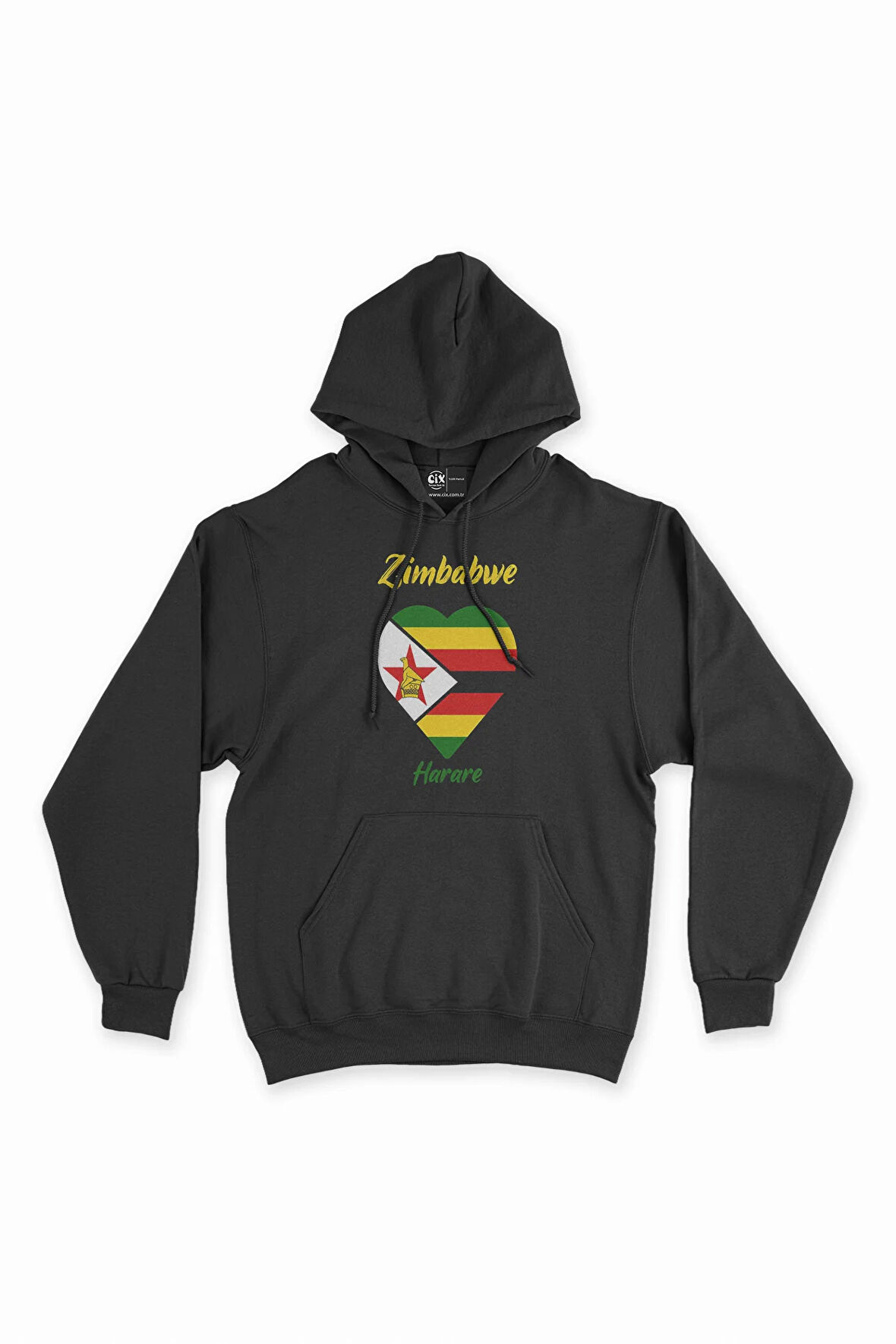 Harare Zimbabwe Bayraklı Kalpli Siyah Sweatshirt Hoodie