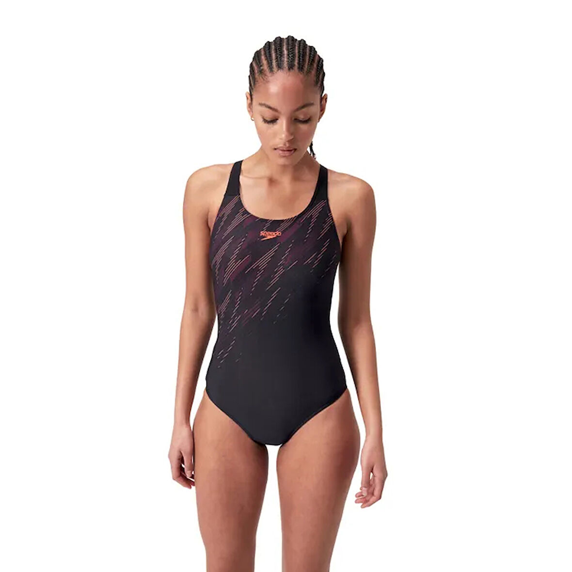 Speedo Hyper Boom Yerleştirmeli Kaslı Sırt Kadın Mayosu Siyah-Bordo
