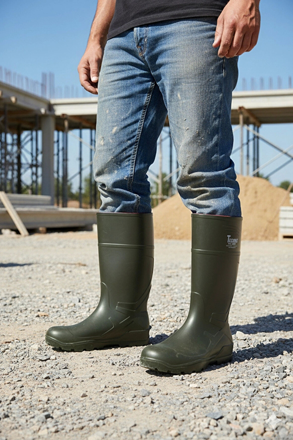 Techno Boots Poliüretan Soğuğa Dayanıklı Kısa Çelik Burunlu Yeşil Çizme