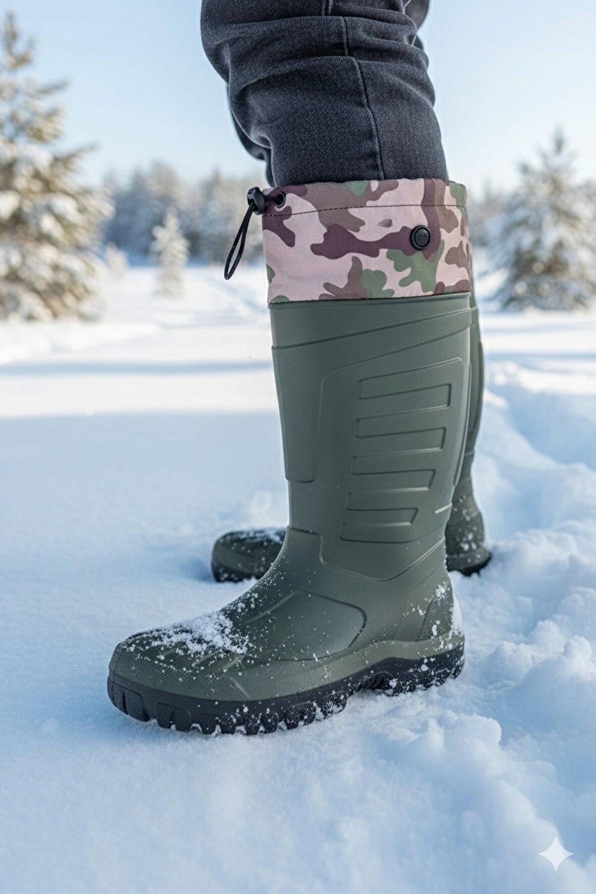 Serabien Soğuk-Sıcak İzolasyonlu Şok Emici Kaymaz Tabanlı Eva Kauçuk Çizme Yeşil