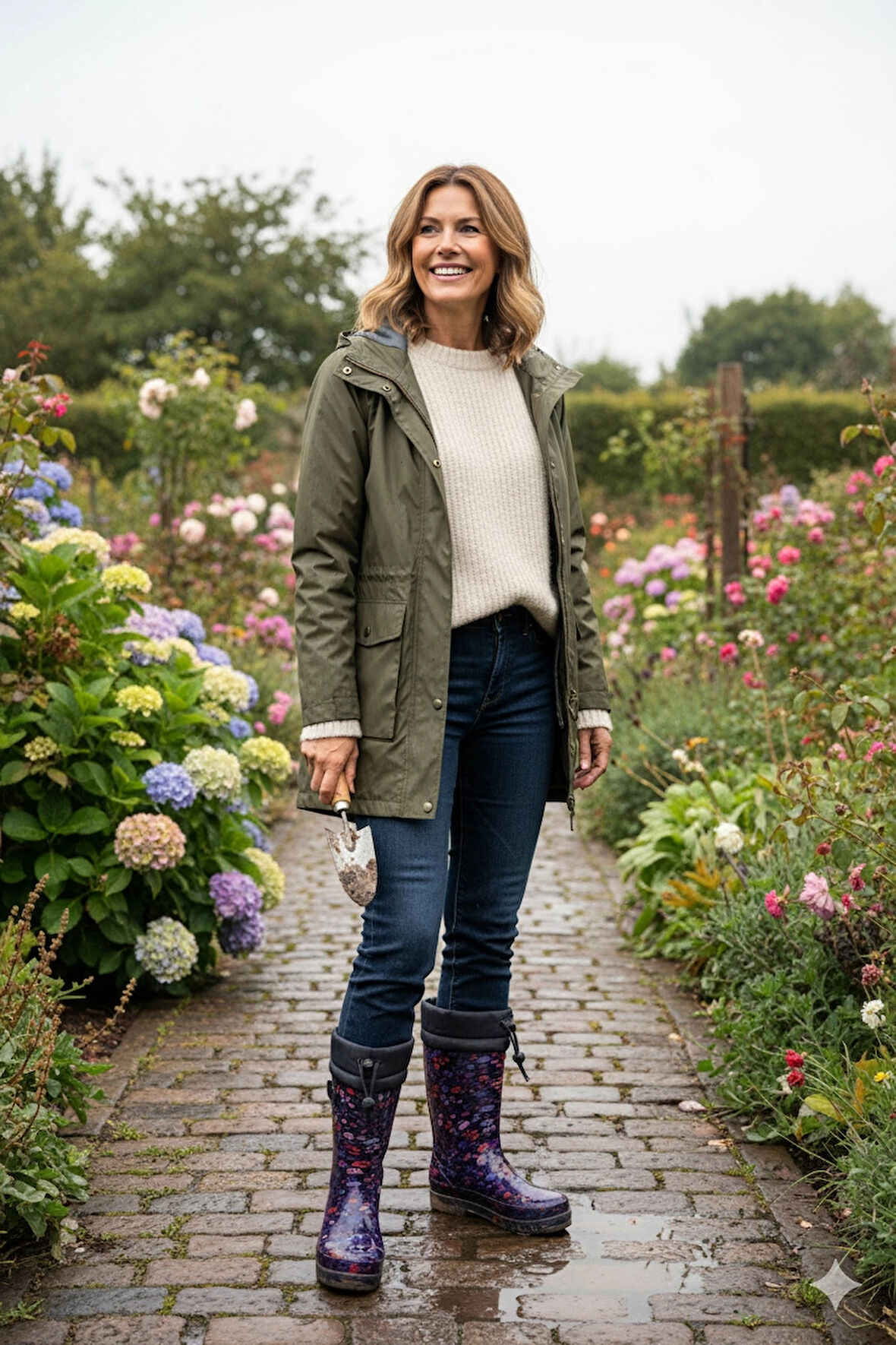 Konçlu Peluşlu Kadın Yağmur Çizmesi 36-40 Mürdüm Çiçekli