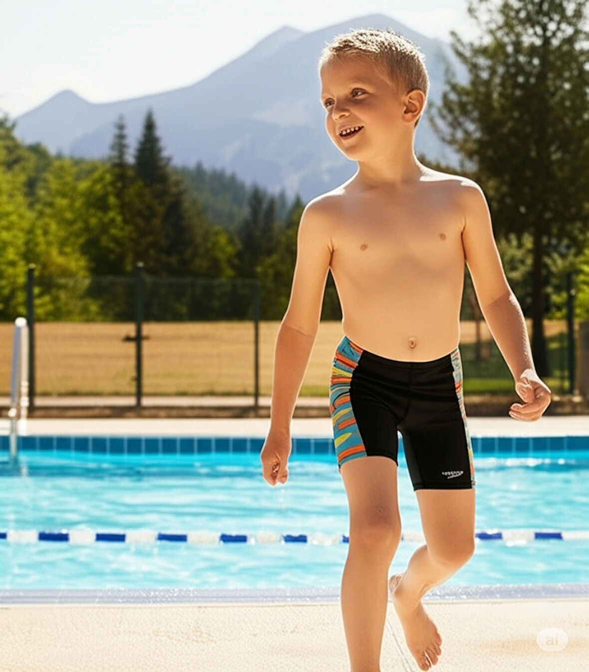 Speedo Digi Allover Panel Jammer Erkek Çocuk Yüzücü Mayosu Siyah-Mavi