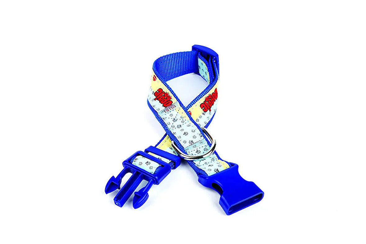 Pati Desenli Dokuma Köpek Boyun Tasması 3 cm x 36-60 cm Mavi