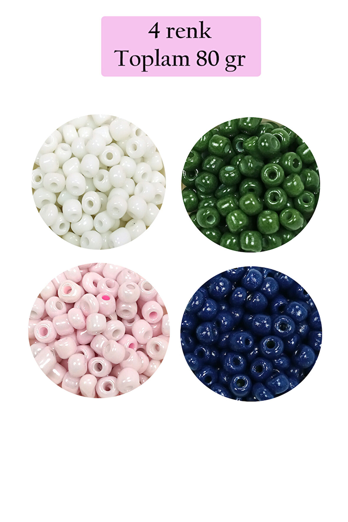 Dökme Cam Kum Boncuk Büyük Boy (6/0) 4 mm - 4 Renk - Toplam 80 Gram - BNC408