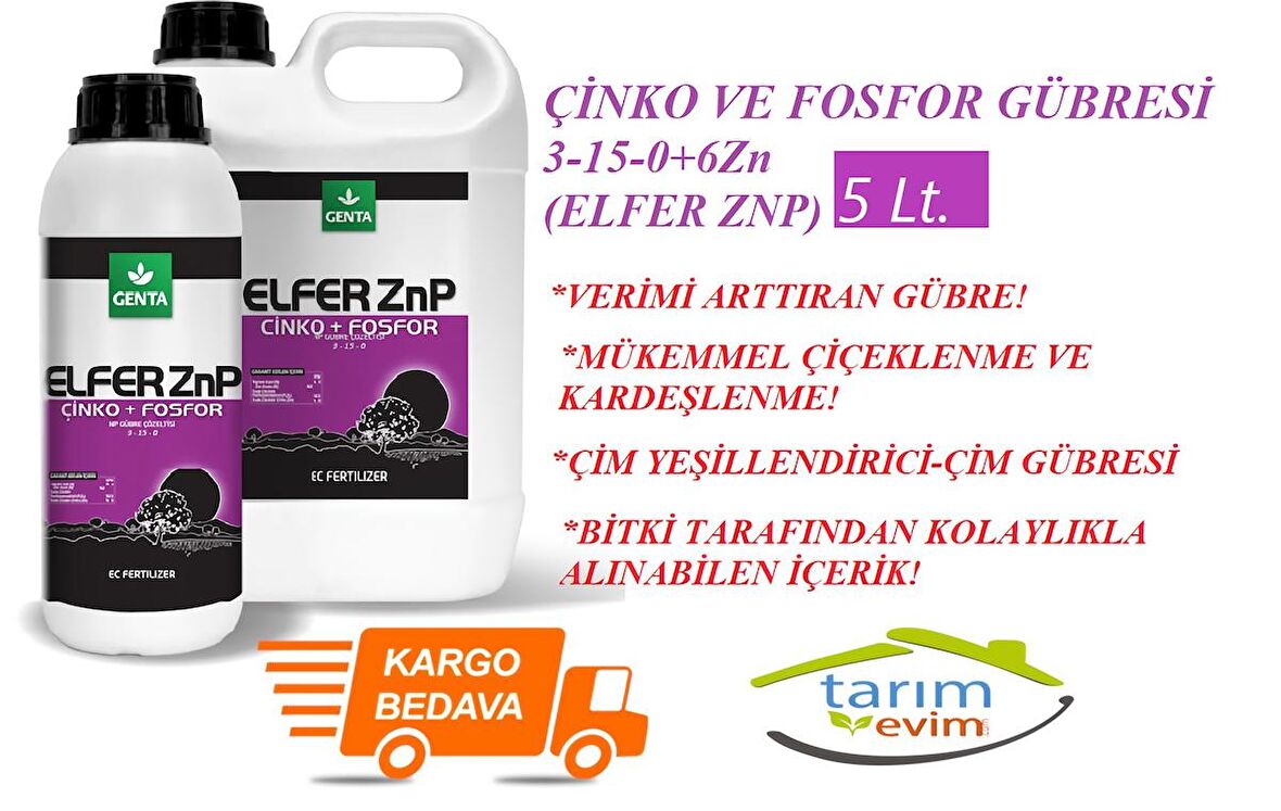 Çinko ve Fosfor Gübresi 3-15-0+6Zn (Elfer ZnP)5 Lt