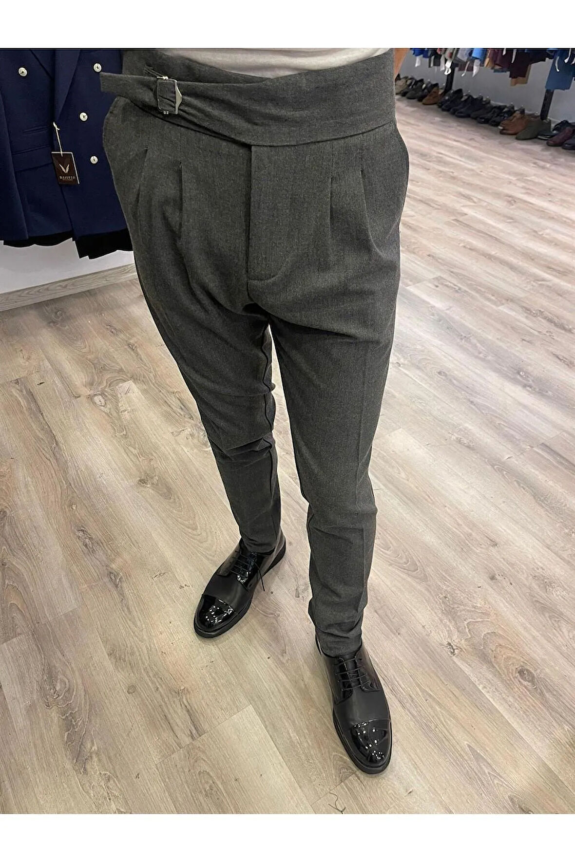 Slim Fit Gri Pantolon Düz Desenli