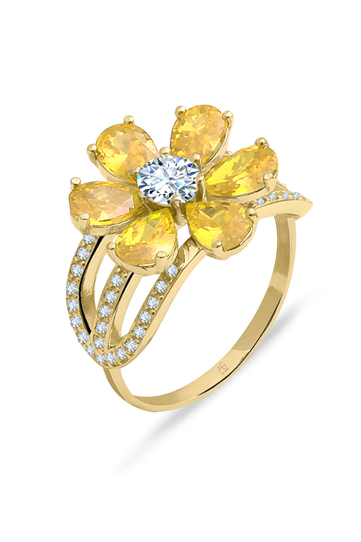 Citrine Taşlı Altın Nergis Çiçeği Yüzük