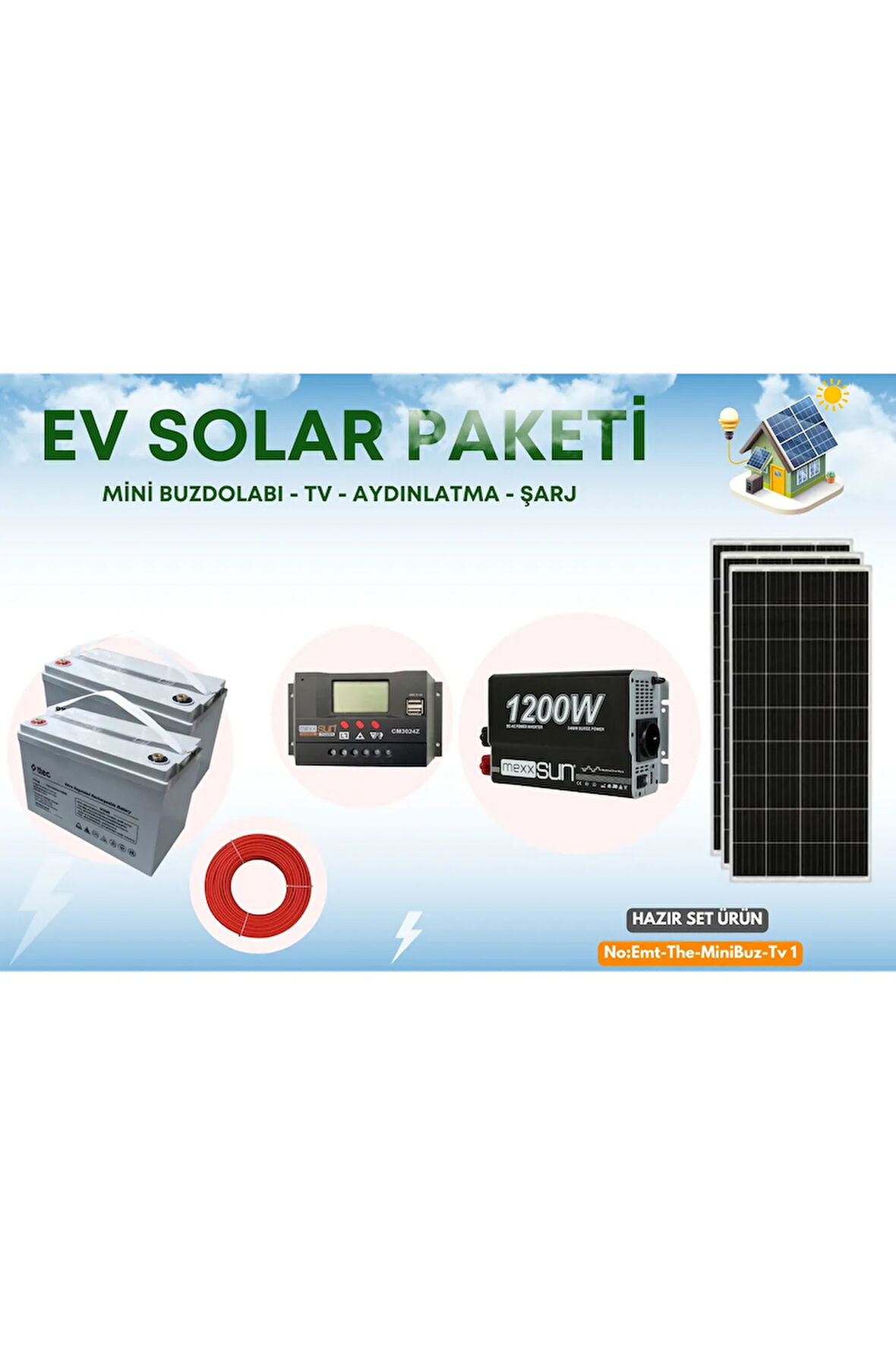 GÜNEŞ ENERJİ PAKETİ 2.4kW DAĞ EVİ HOBİ BAHÇESİ KONTEYNER EVLER