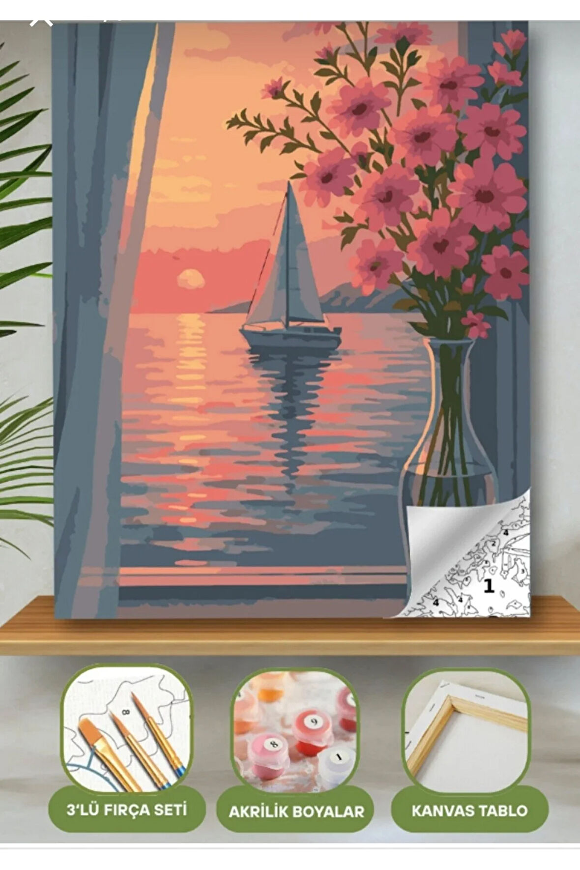 Sayılarla Boyama Seti 40x50 Cm (Çıtalı) Fırça Boya Dahil Numaralı Tuval Sandal Gün Batımı