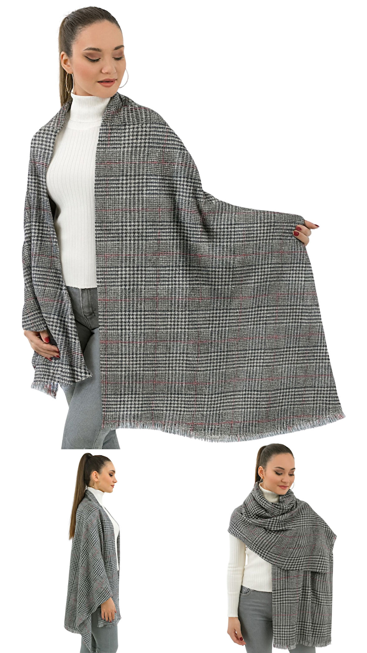 1 Adet Kadın Büyük Bedene Uygun Yumuşak Dokulu Kışlık Desenli Atkı Omuz Şalı