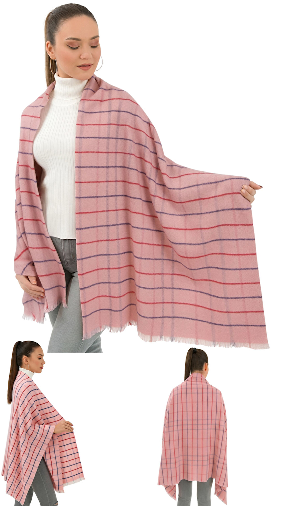 1 Adet Kadın Büyük Bedene Uygun Yumuşak Dokulu Kışlık Desenli Atkı Omuz Şalı