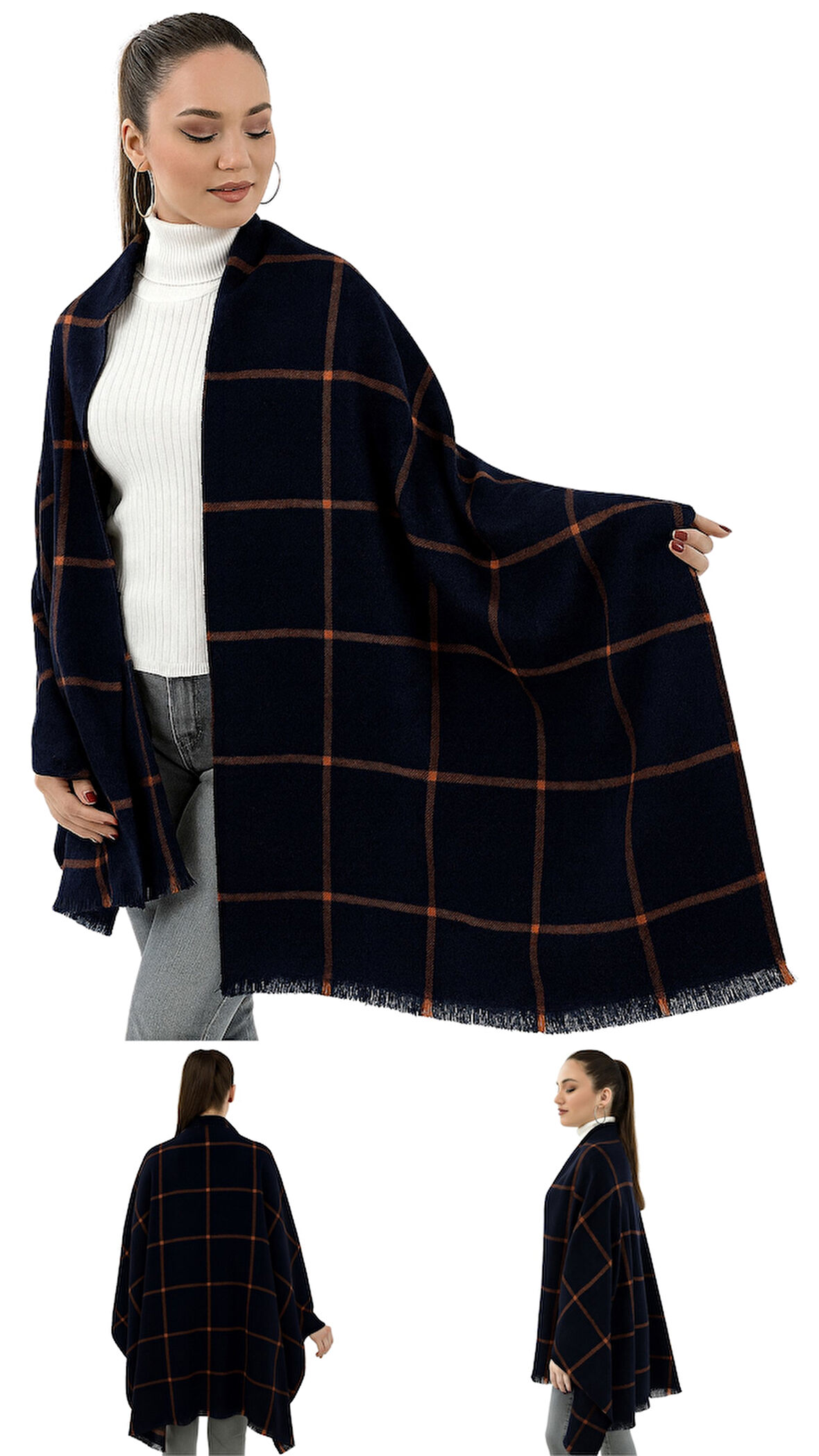 1 Adet Kadın Büyük Bedene Uygun Yumuşak Dokulu Kışlık Desenli Atkı Omuz Şalı