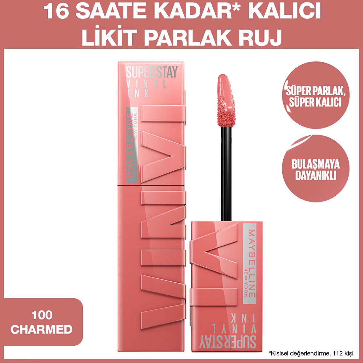 Maybelline New York Super Stay Vinyl Ink Likit Parlak Ruj 100 Charmed