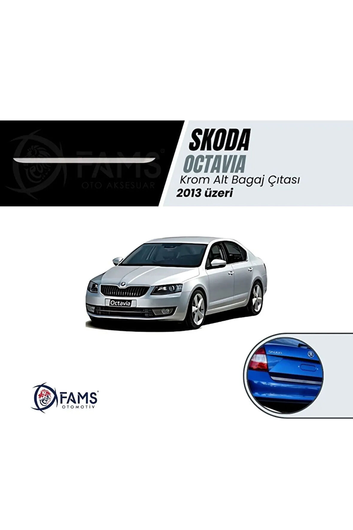 Skoda Octavia Uyumlu Krom Alt Bagaj Çıtası 2013-2019 Üzeri P. Çelik