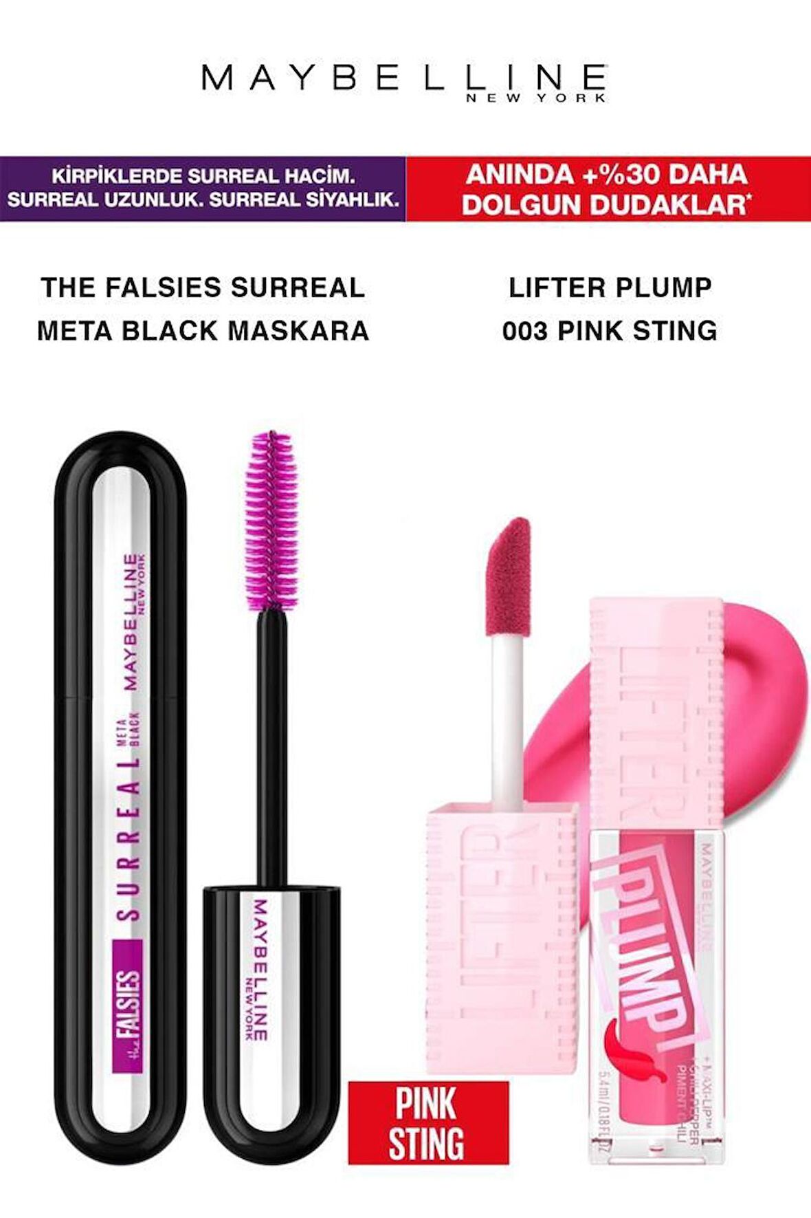 Maybelline Surreal Meta Black Maskara Yoğun Hacimli Kirpikler-Lifter Plump Dolgun Dudaklar 003