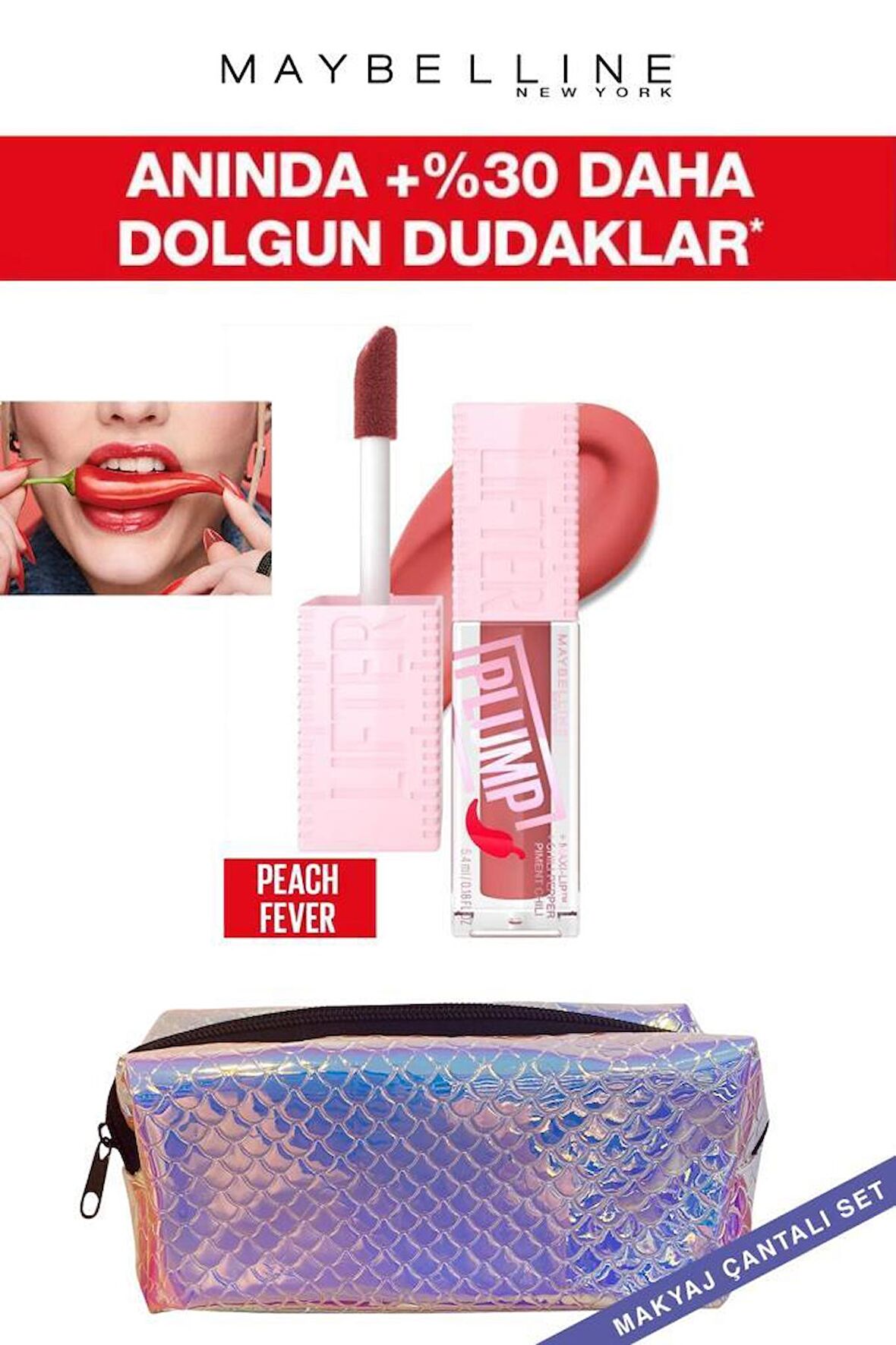 Lifter Plump Dudak Parlatıcısı- 005 Peach Fever Çantalı Makyaj Seti