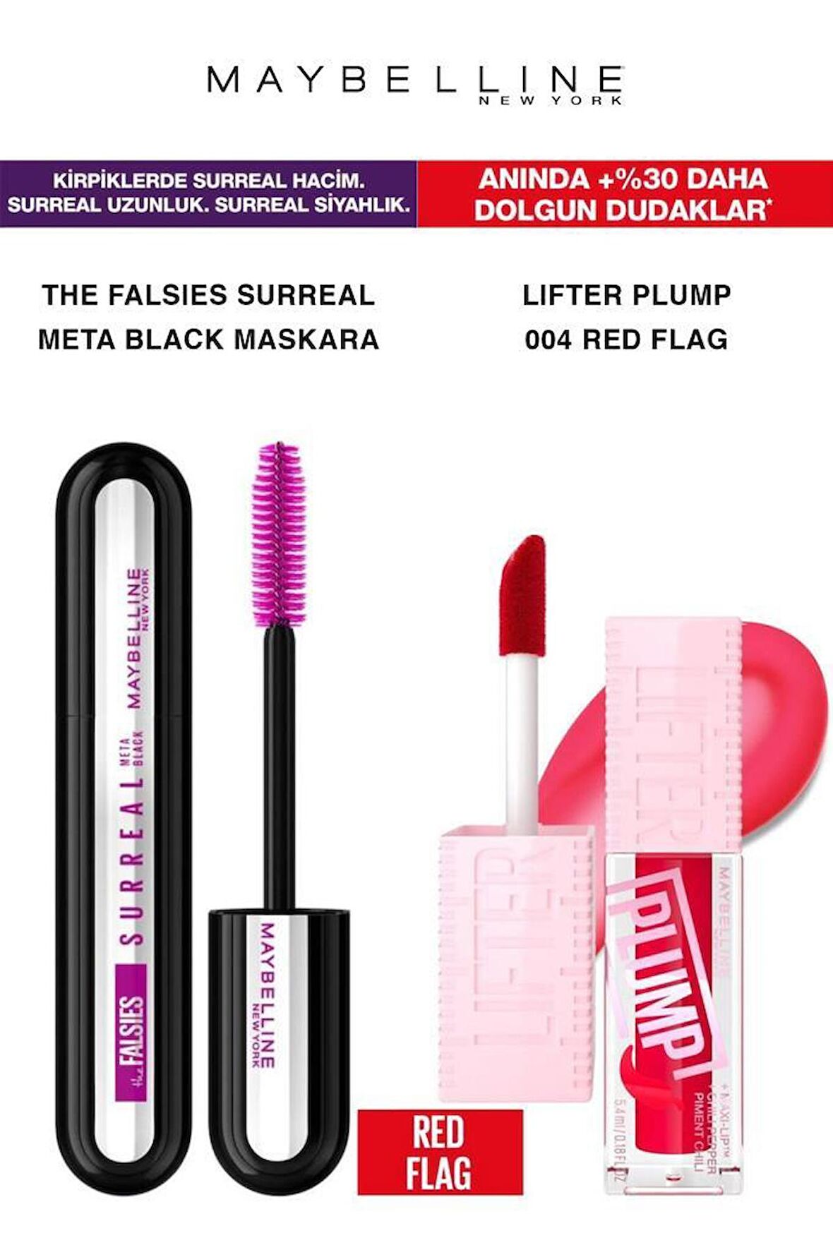 Maybelline Surreal Meta Black Maskara Yoğun Hacimli Kirpikler-Lifter Plump Dolgun Dudaklar 004