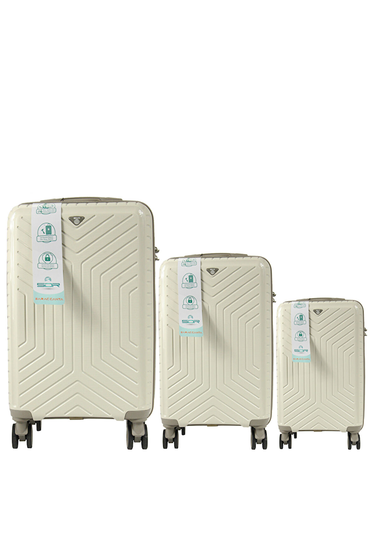 Metropolitan SDR 103 PP Valiz Seti - Büyük + Orta + Kabin Boy - Kemik / Gri