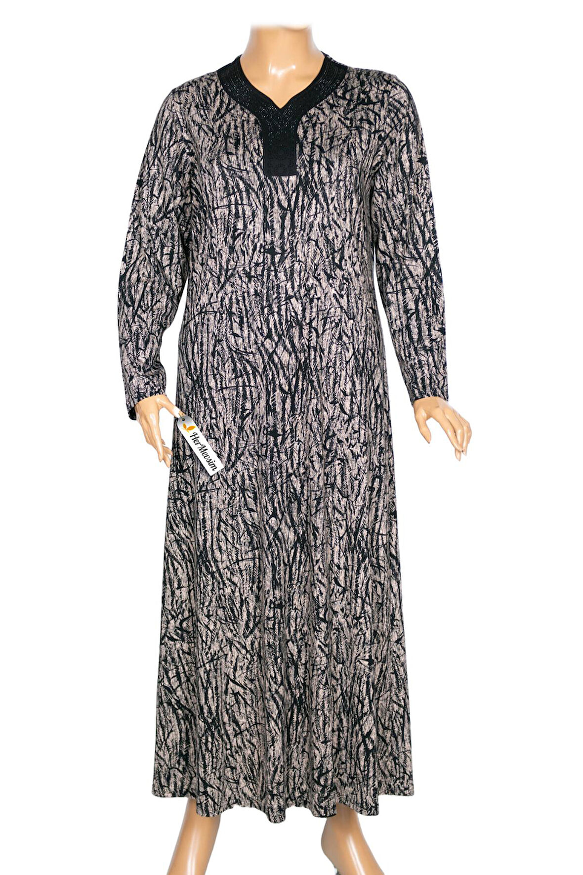 Hesna Kadın Demet Büyük Beden Kuplu Boydan Siyah Elbise Desen 71