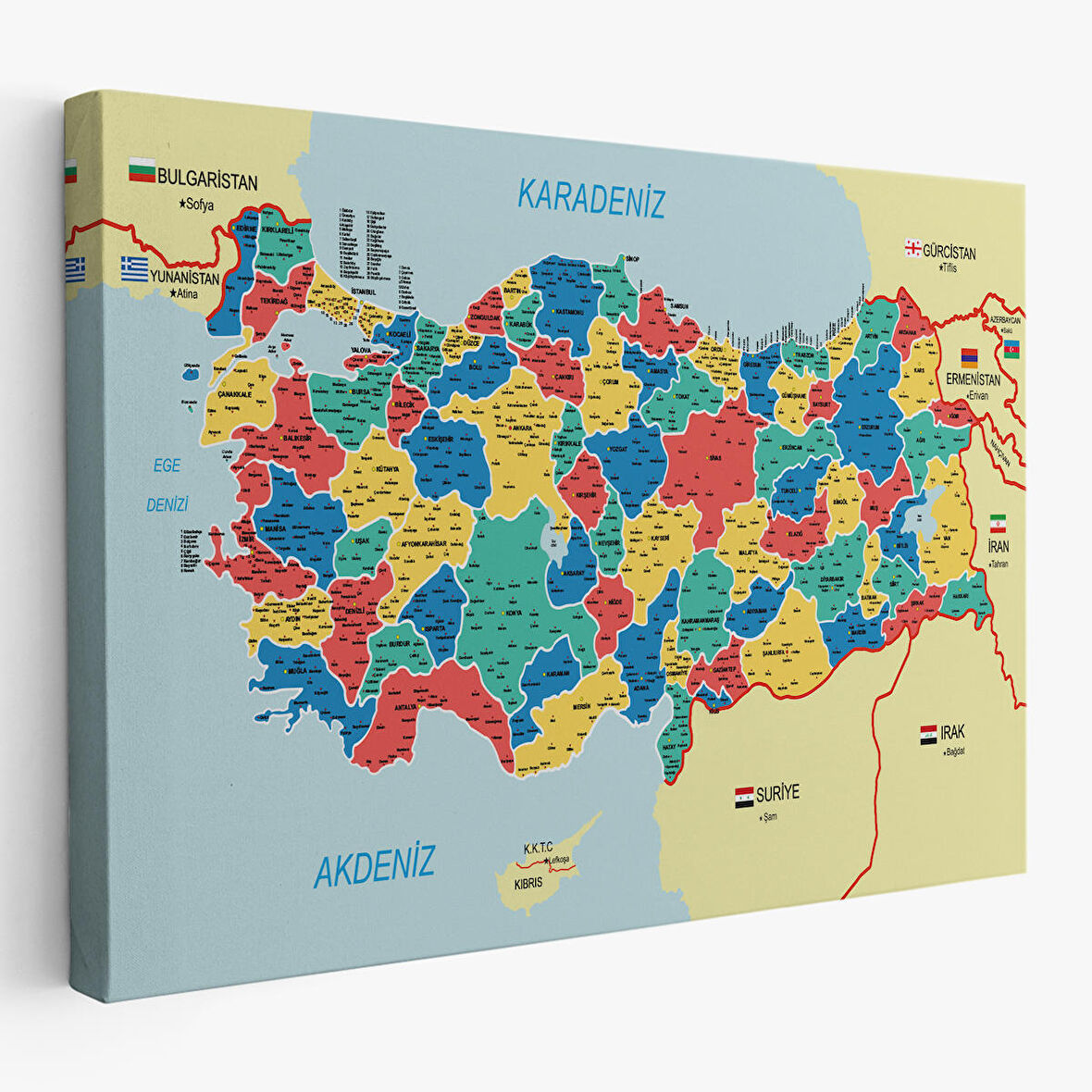 Harita Sepeti Türkiye Haritası Kanvas Tablo İl ve İlçeli Ayrıntılı Eğitici Komşulu Tablo 3019