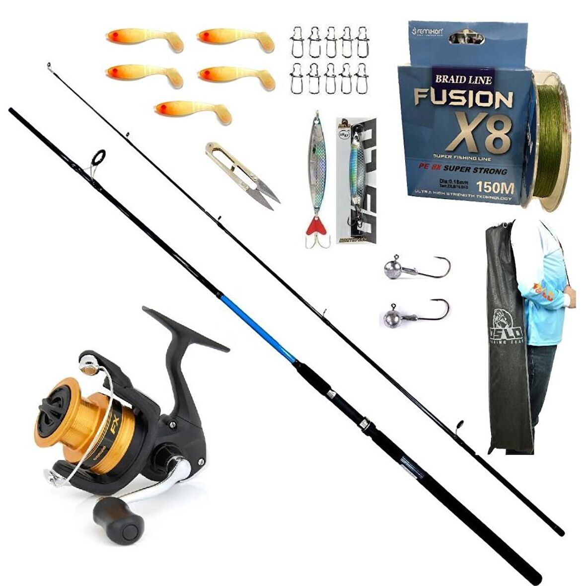 Okuma G-Power 2.70m 7-35gr Shimano Fx 4000 8 Örgü Spin Olta Seti