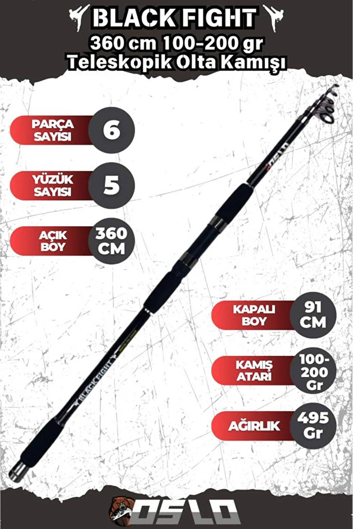 Black Fight 360 cm 100-200 gr Teleskopik Olta Kamışı