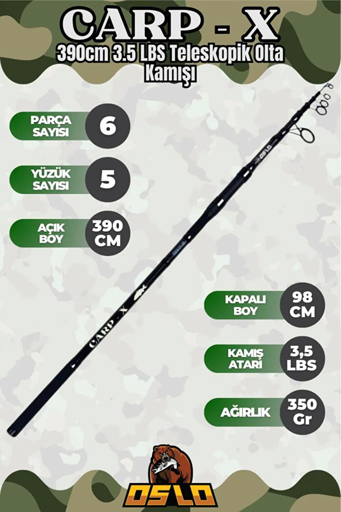 Carp-x 390cm 3.5 Lbs Teleskopik Olta Kamışı