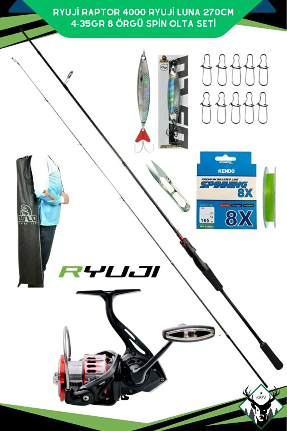 Raptor 4000 Ryuji Luna 270cm 4-35gr 8 Örgü Spin Olta Seti