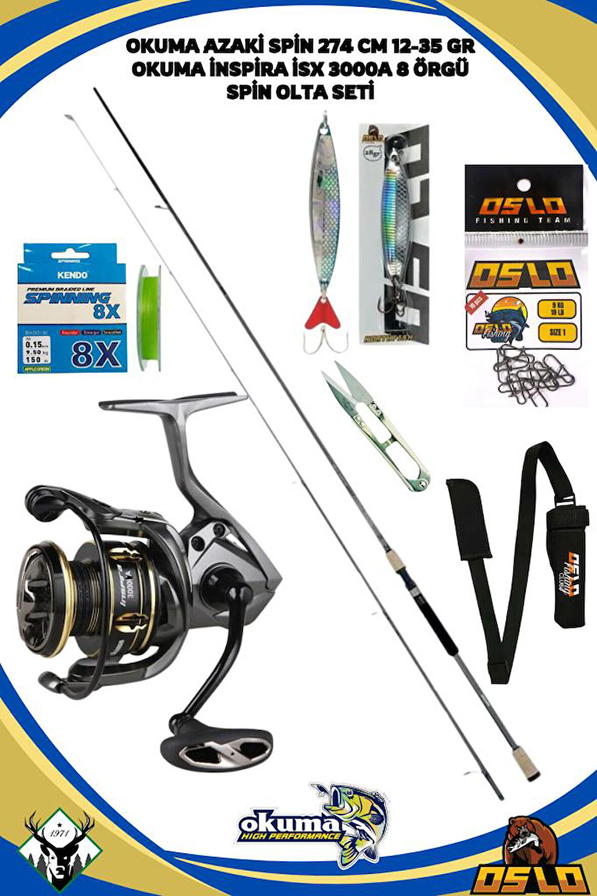 Okuma Azaki Spin 274 cm 12-35gr Okuma İnspira ISX-3000A 8 Örgü Spin Olta Seti