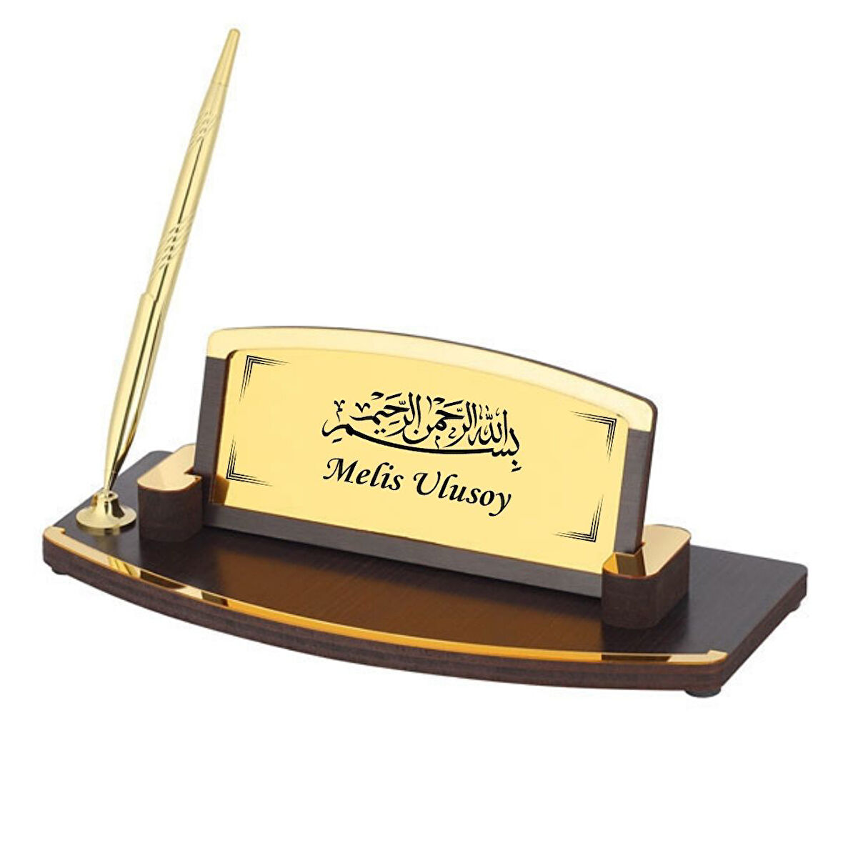 Kişiye Özel Besmele Tasarımlı Ahşap Kalemli Masa Üstü İsimlik