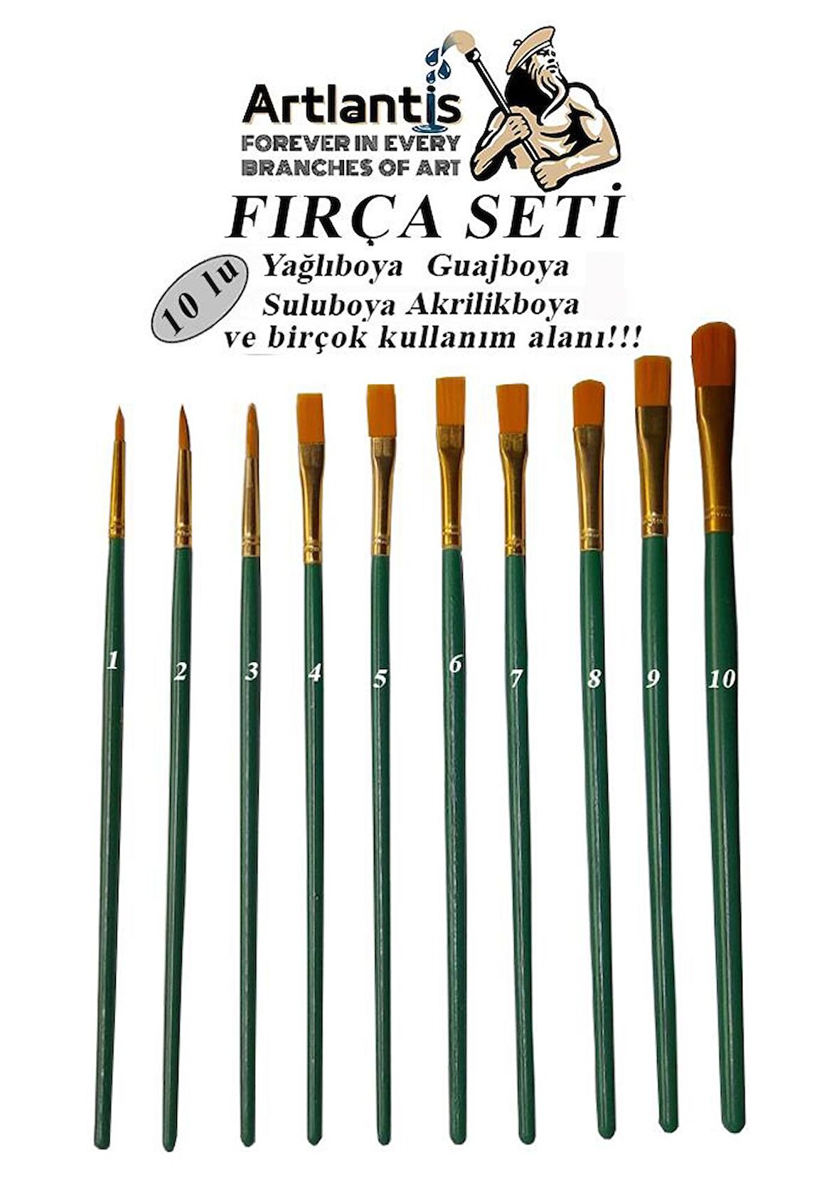 Fırça Seti 10 Lu Resim Fırçası 1 Paket Suluboya Akrilik Boya Guaj Boya Yağlı Boya Fırca Seti Kesik