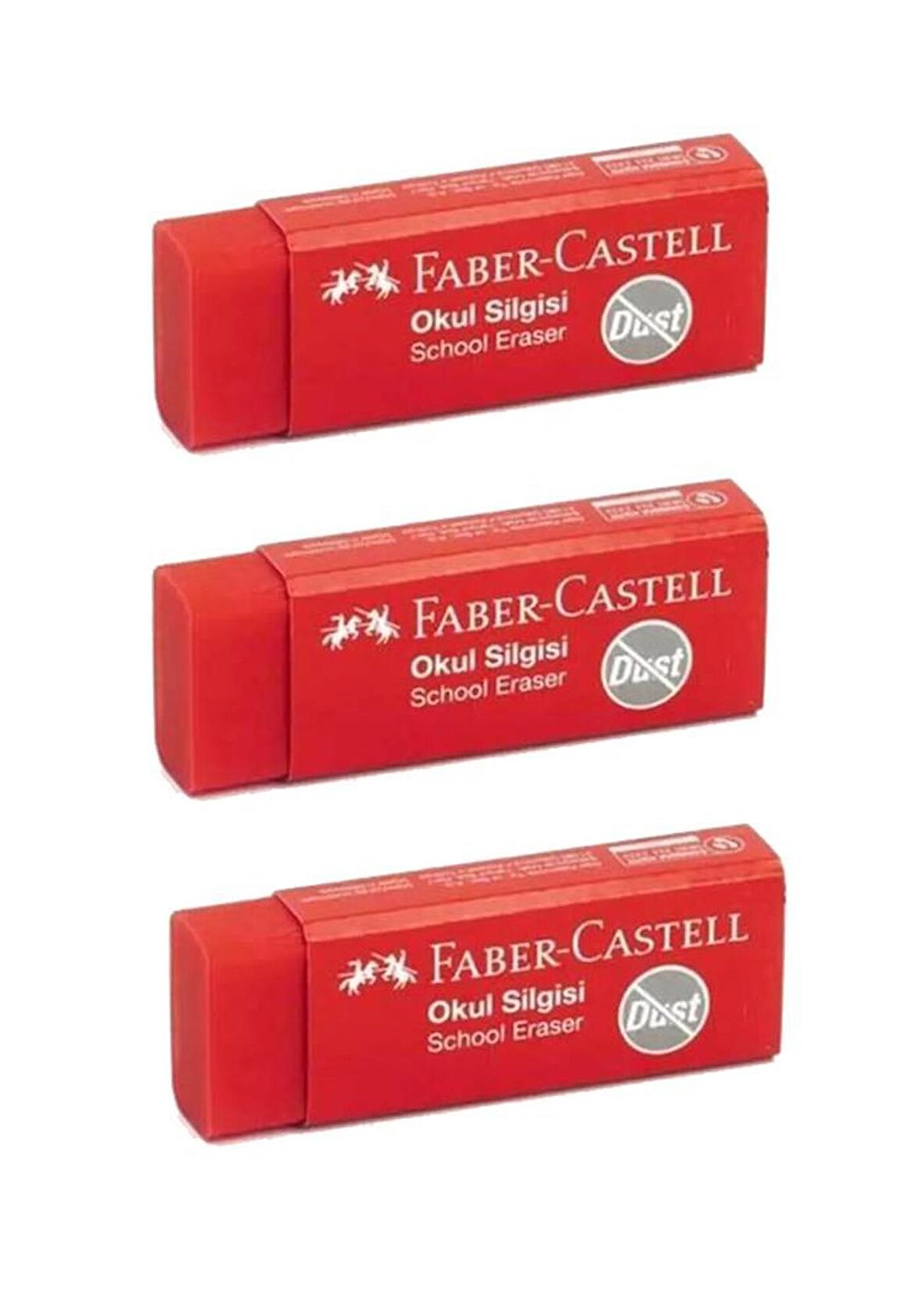 Kırmızı Slgi Orta Boy 3 Adet Faber Silgi Dust Kırmızı Orta Boy Kırmızı Okul Silgisi