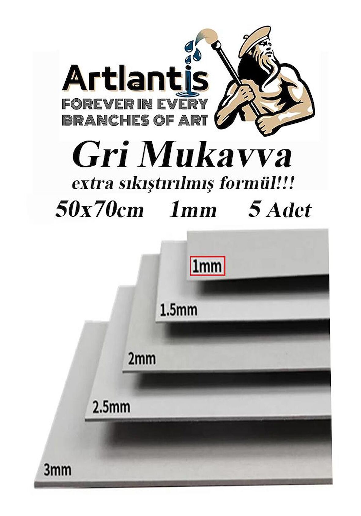 Mukavva Gri 1 mm 50x70 cm 5 Adet Sert Karton Ekstra Sıkıştırılmış 50*70 Mukavva Gri Renkli 5 Adet