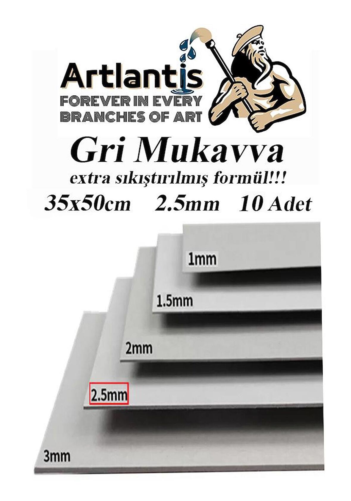 Mukavva Gri 2.5 mm 35x50 cm 10 Adet Sert Karton Ekstra Sıkıştırılmış 35*50 Mukavva Gri Renkli 10 Adet