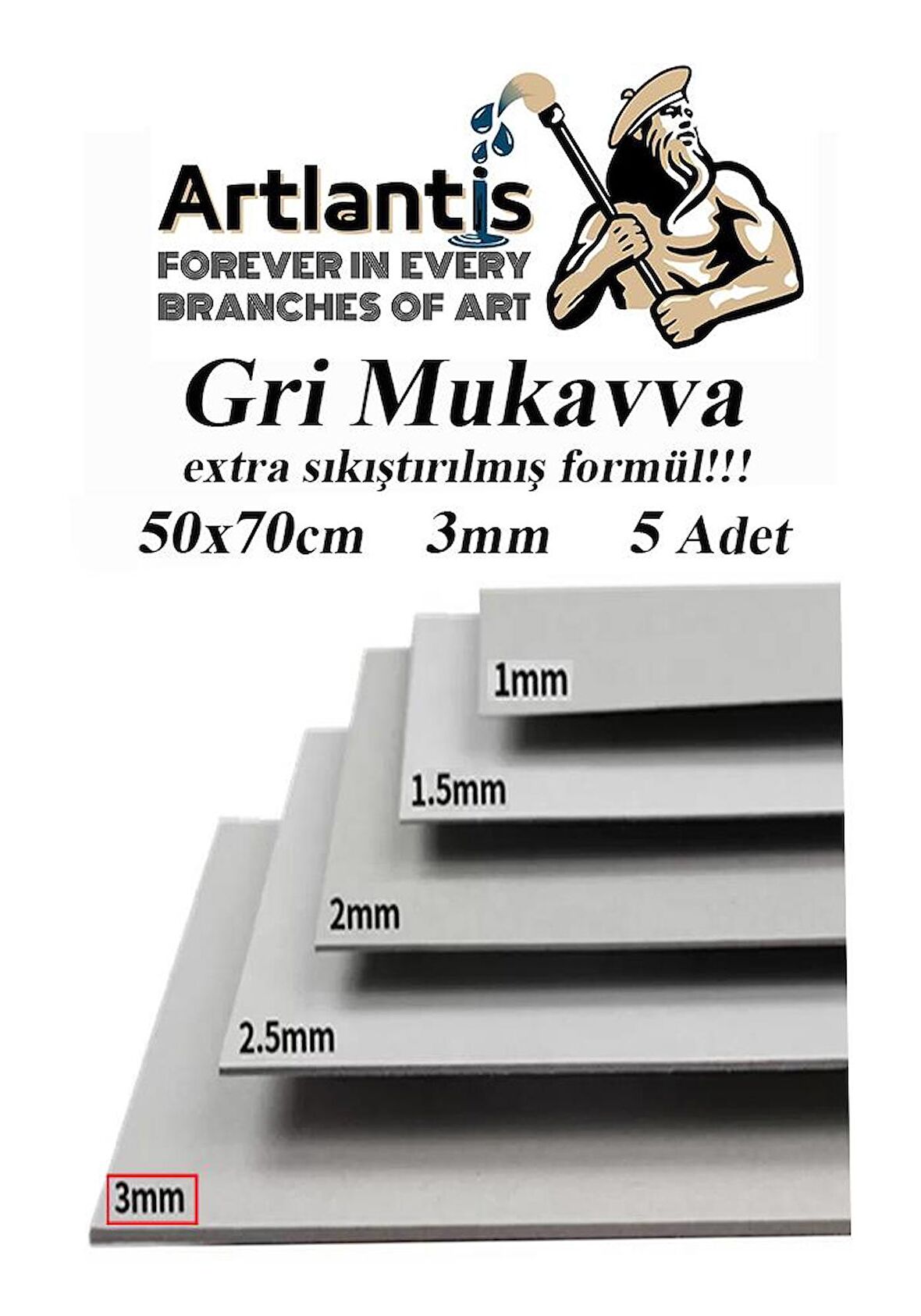 Mukavva Gri 3 mm 50x70 cm 5 Adet Sert Karton Ekstra Sıkıştırılmış 50*70 Mukavva Gri Renkli 3mm 5 Adet