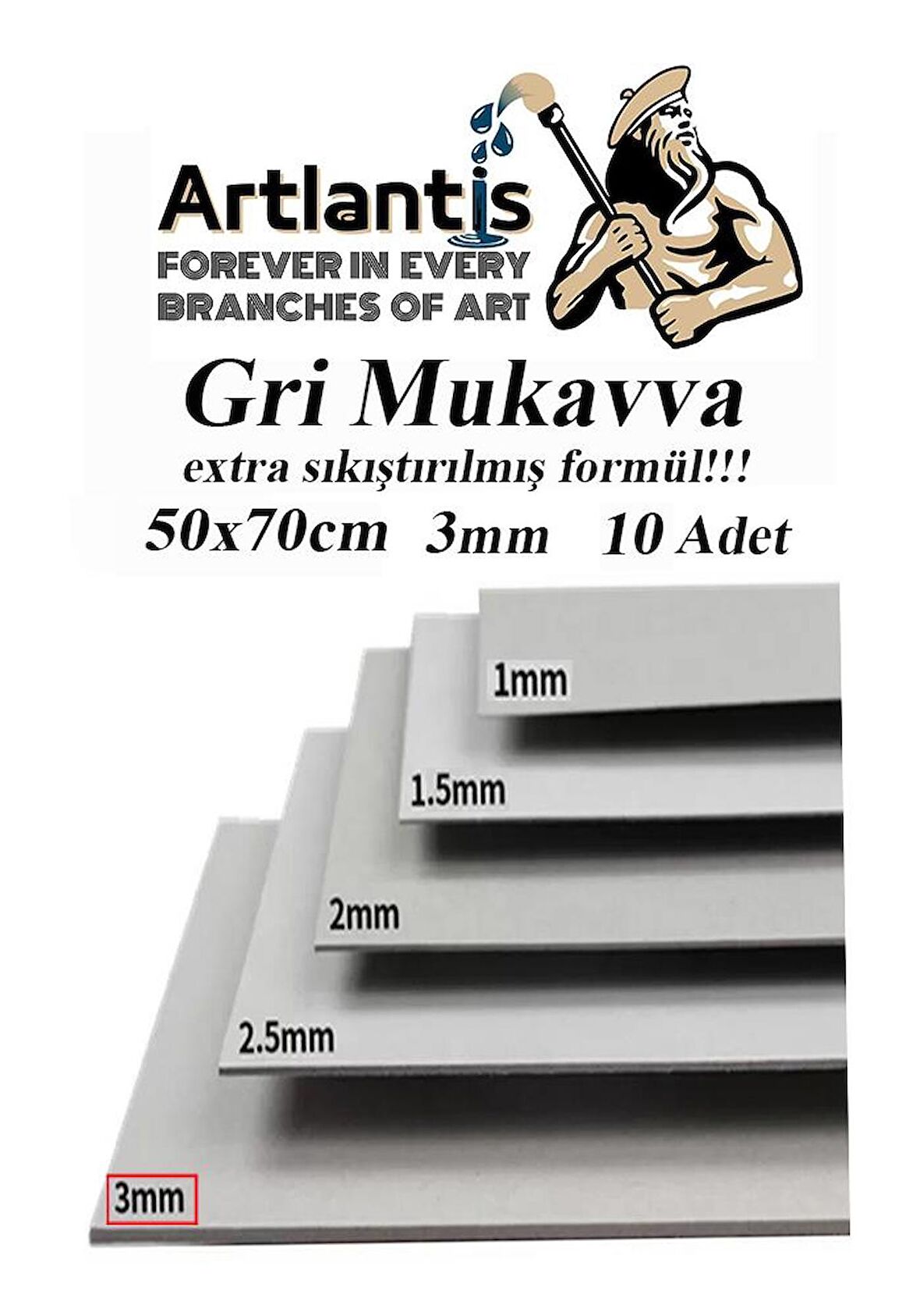 Mukavva Gri 3 mm 50x70 cm 10 Adet Sert Karton Ekstra Sıkıştırılmış 50*70 Mukavva Gri Renkli 10 Adet