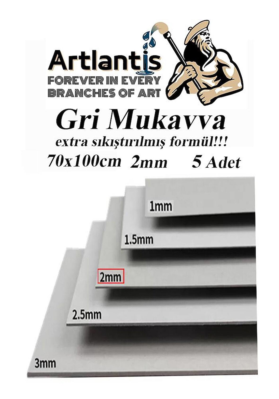 Mukavva Gri 2 mm 70x100 cm 5 Adet Sert Karton Ekstra Sıkıştırılmış 70*100 Mukavva Gri Renkli 5 Adet