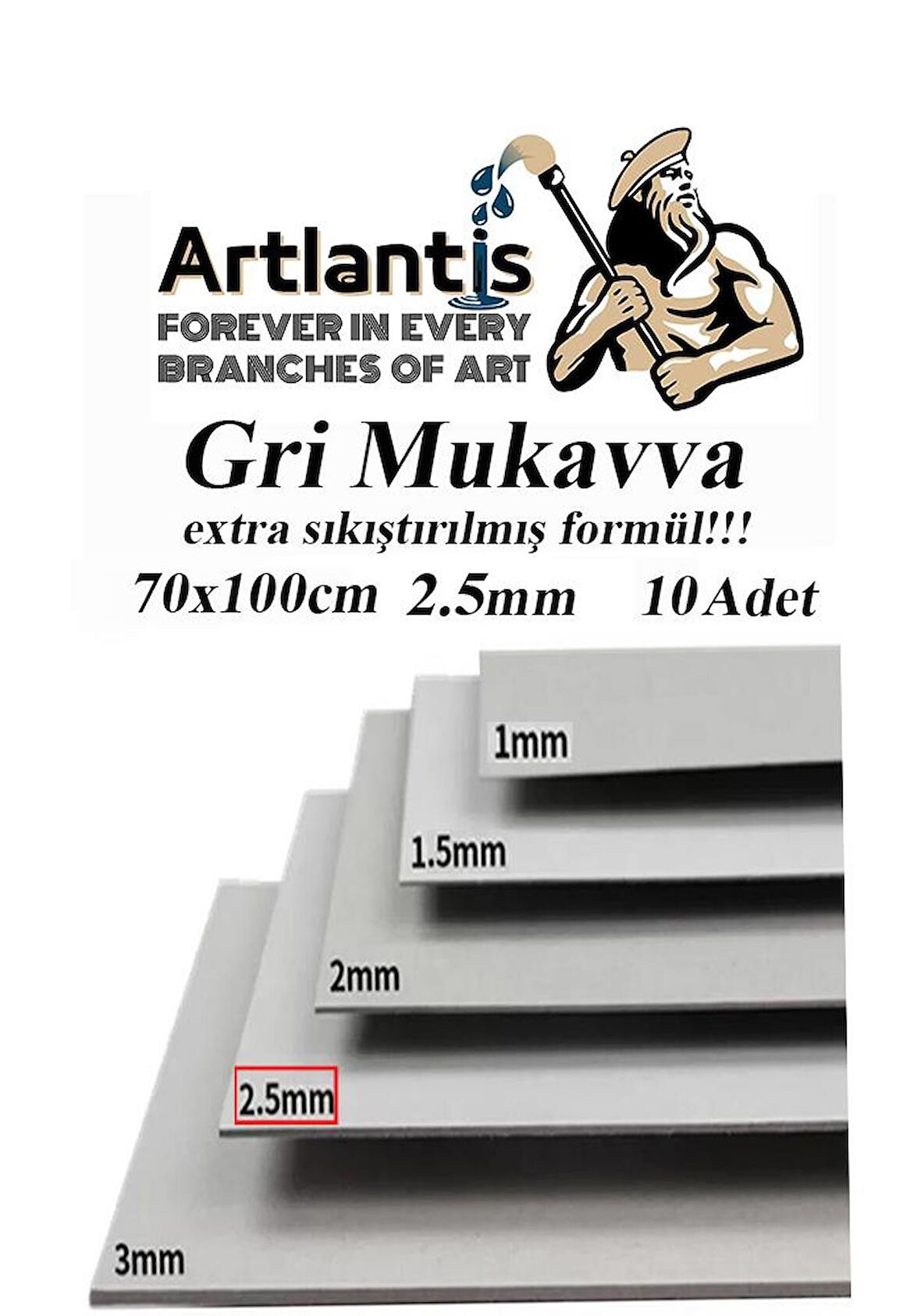 Mukavva Gri 2.5 mm 70x100 cm 10 Adet Sert Karton Ekstra Sıkıştırılmış 70*100 Mukavva Gri Renkli 10 Adet