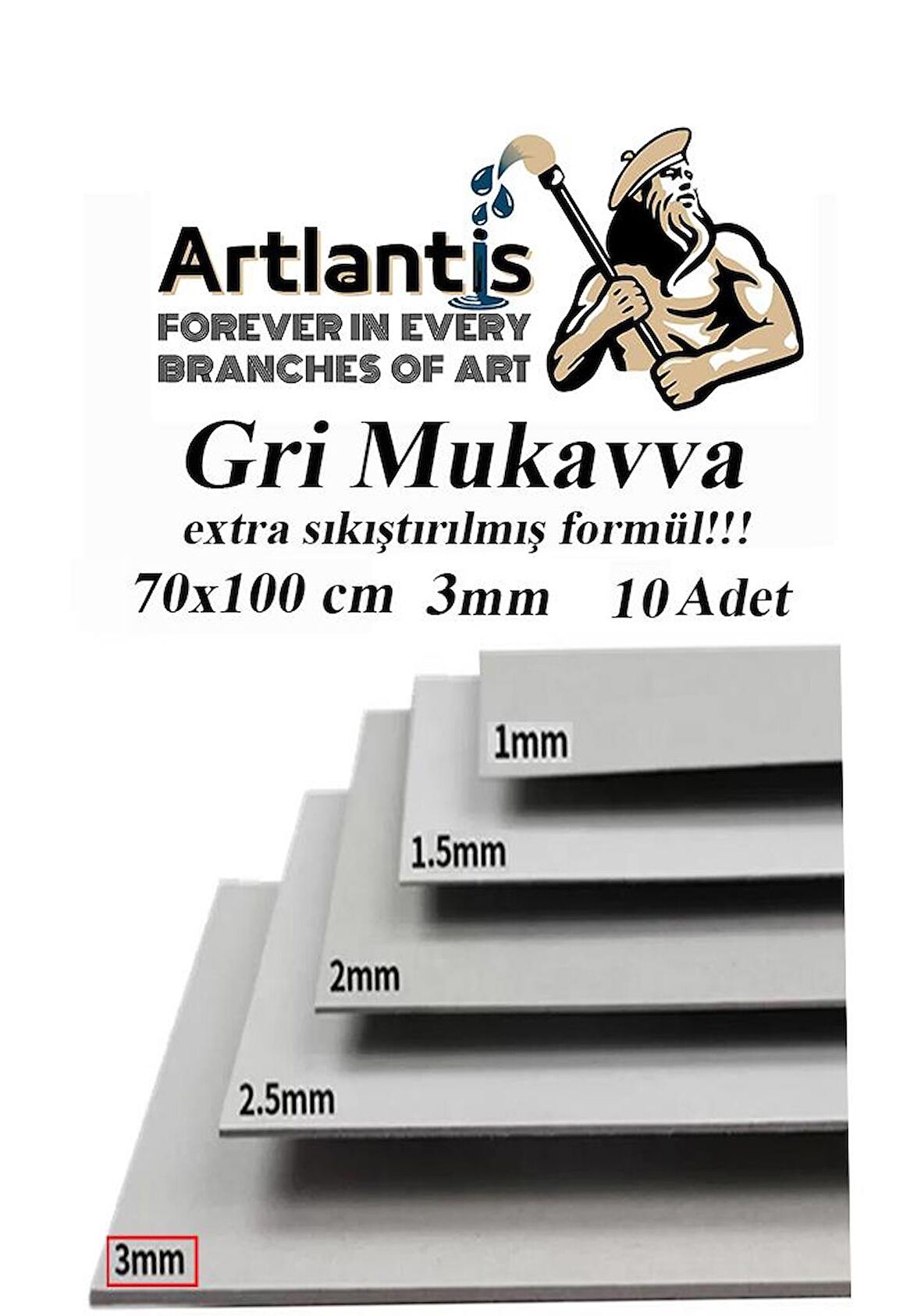 Mukavva Gri 3 mm 70x100 cm 10 Adet Sert Karton Ekstra Sıkıştırılmış 70*100 Mukavva Gri Renkli 10 Adet