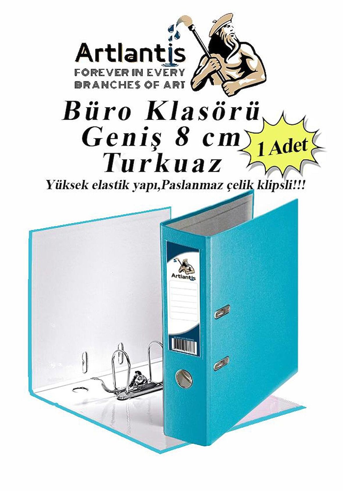 Büro Klasörü Turkuaz Geniş 1 Adet Plastik Geniş Turkuaz Klasör Halkalı Paslanmaz Çelik Klipsli 1 Adet